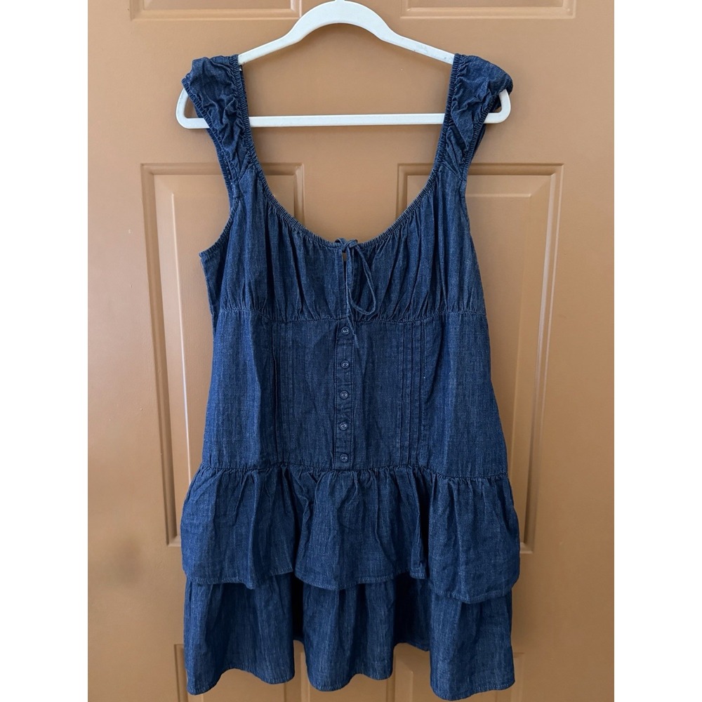 Wild Fable Women's Dark Blue Denim Cap Sleeve Mini A-Line Dress Size M NWT
